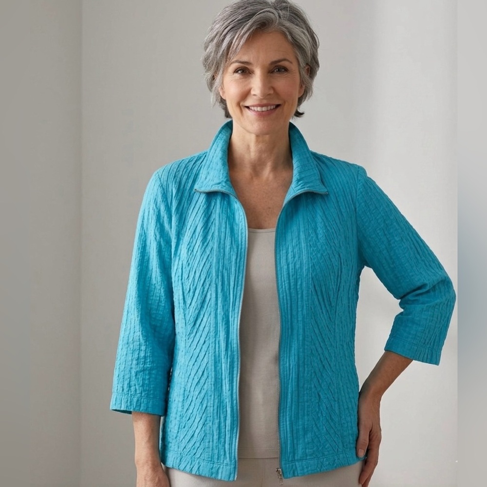 Chicos Lightweight Pintuck Zip Up Shirt Jacket